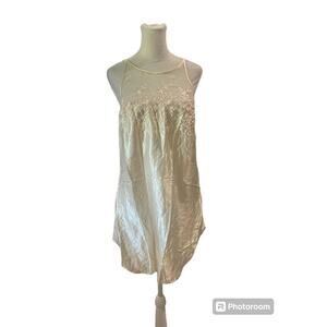 Dentelle Slip Dress‎ Cream Floral Lace Sheer Illusion Tank Mini S